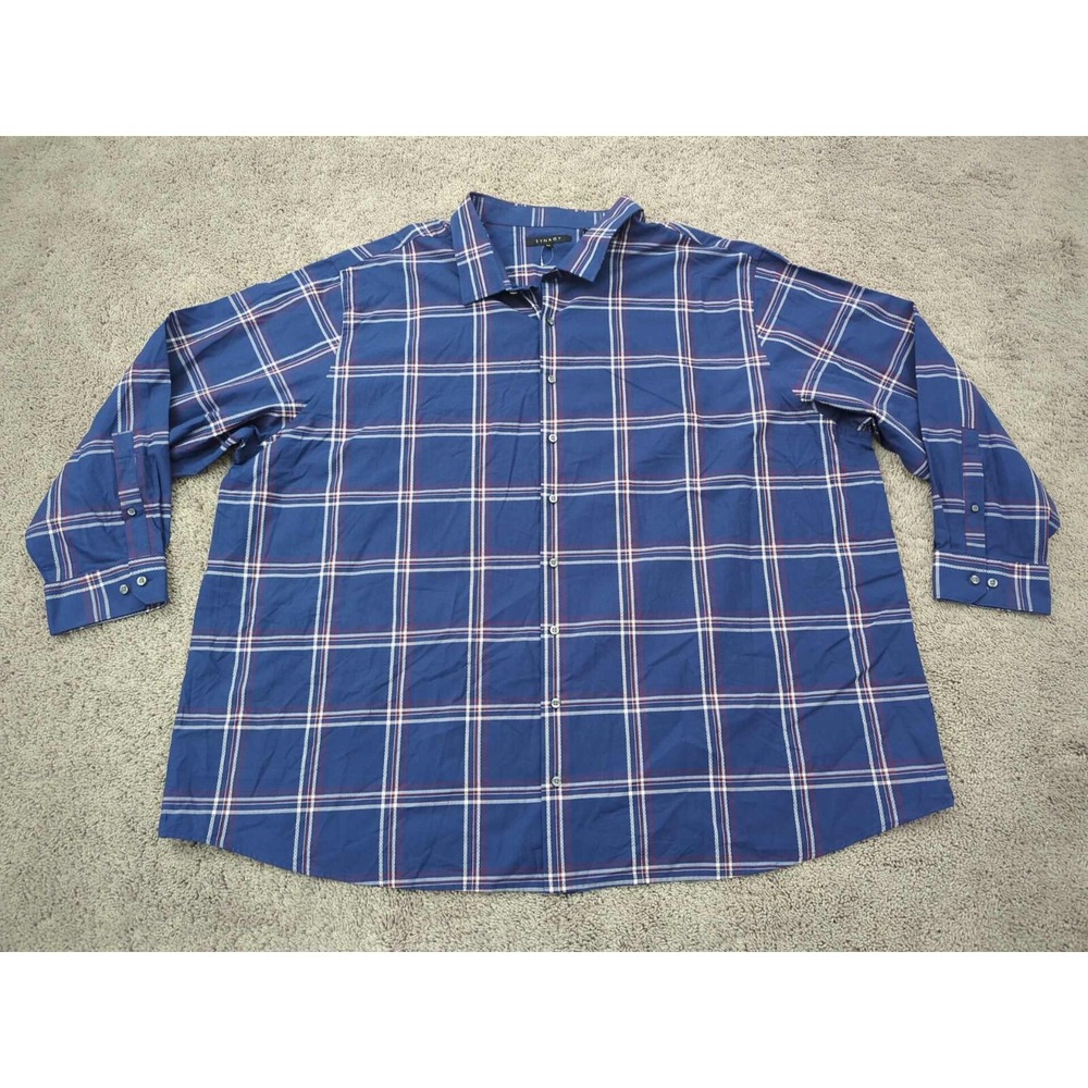 Synrgy Button Up Shirt Mens 5XL Blue Plaid 100% Cotton Preppy Casual BIG Men